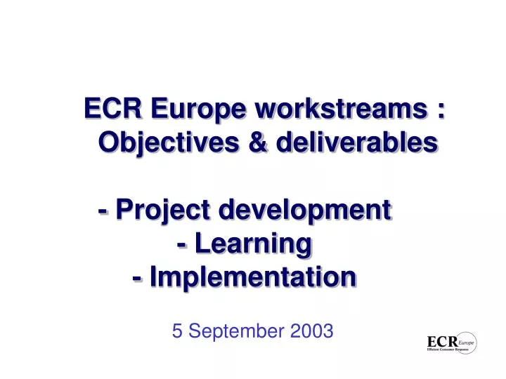 ecr europe workstreams objectives deliverables project development learning implementation