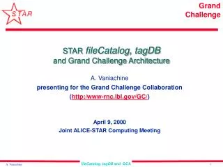 STAR fileCatalog, tagDB and Grand Challenge Architecture