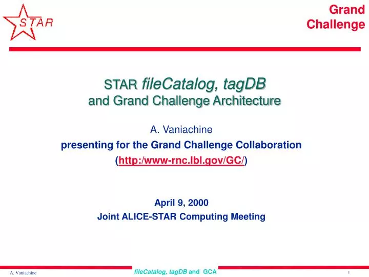 star filecatalog tagdb and grand challenge architecture