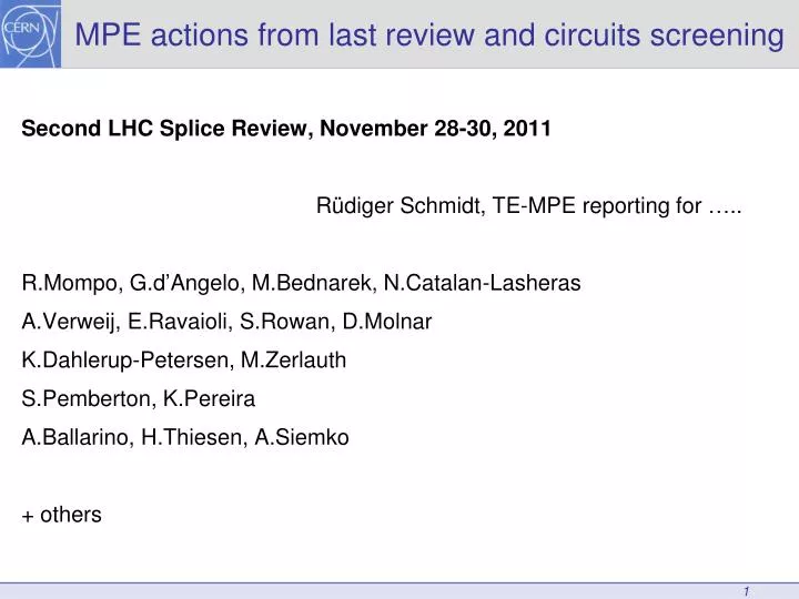 mpe actions from last review and circuits screening