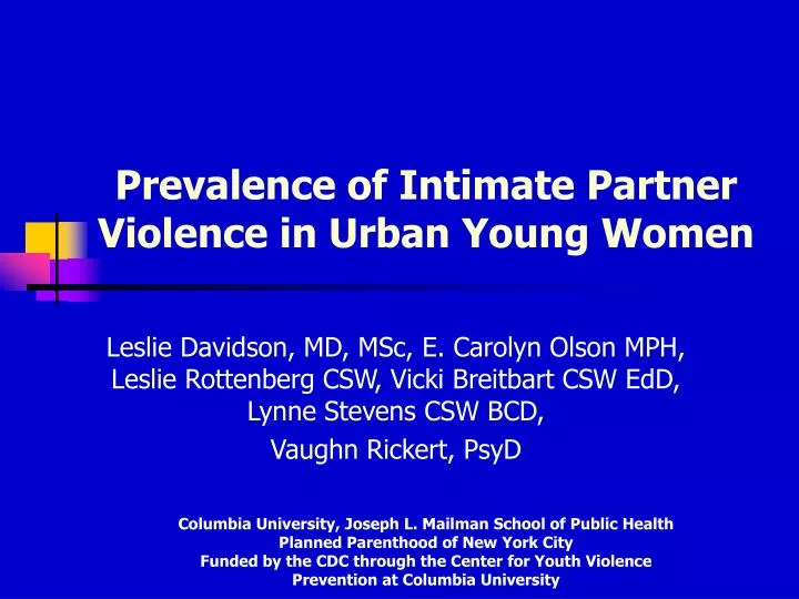 prevalence of intimate partner violence in urban young women