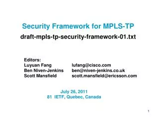 Security Framework for MPLS-TP draft-mpls-tp-security-framework-01.txt