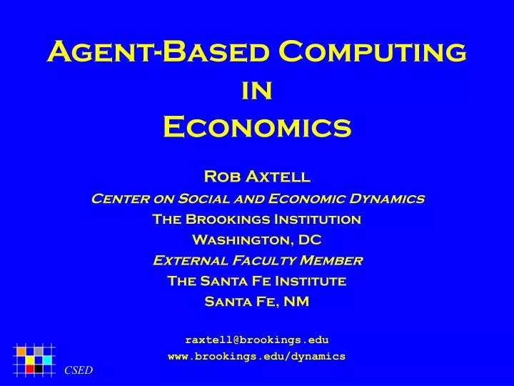 agent based computing in economics