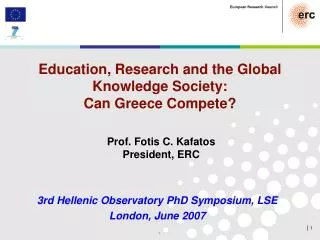 Education, Research and the Global Knowledge Society: Can Greece Compete?