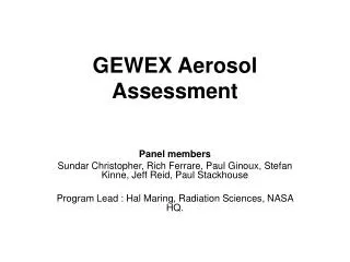 GEWEX Aerosol Assessment