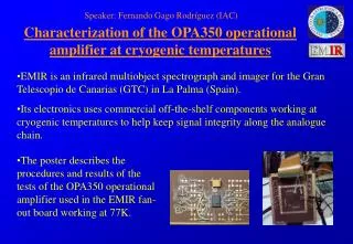 Characterization of the OPA350 operational amplifier at cryogenic temperatures