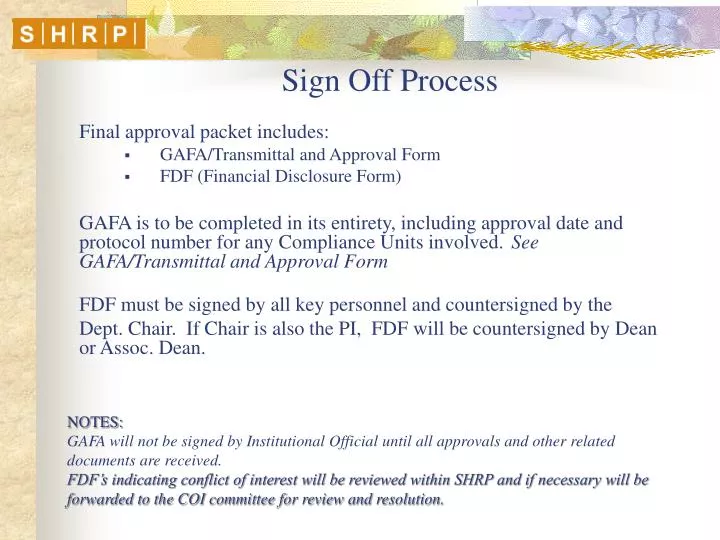 sign off process