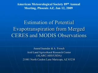 Estimation of Potential Evapotranspiration from Merged CERES and MODIS Observations