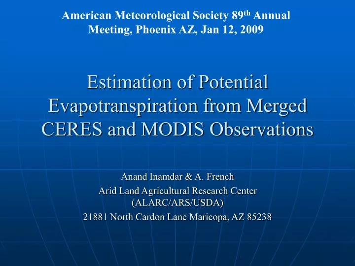 estimation of potential evapotranspiration from merged ceres and modis observations