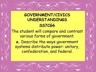 GOVERNMENT/CIVICS UNDERSTANDINGS SS7CG6