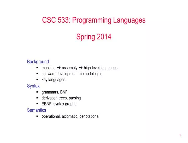 csc 533 programming languages spring 2014