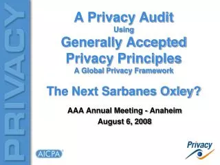 AAA Annual Meeting - Anaheim August 6, 2008