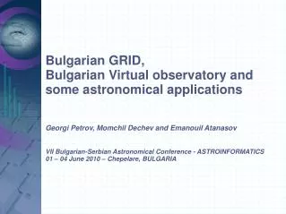BG GRID, BG VO and some astronomical applications