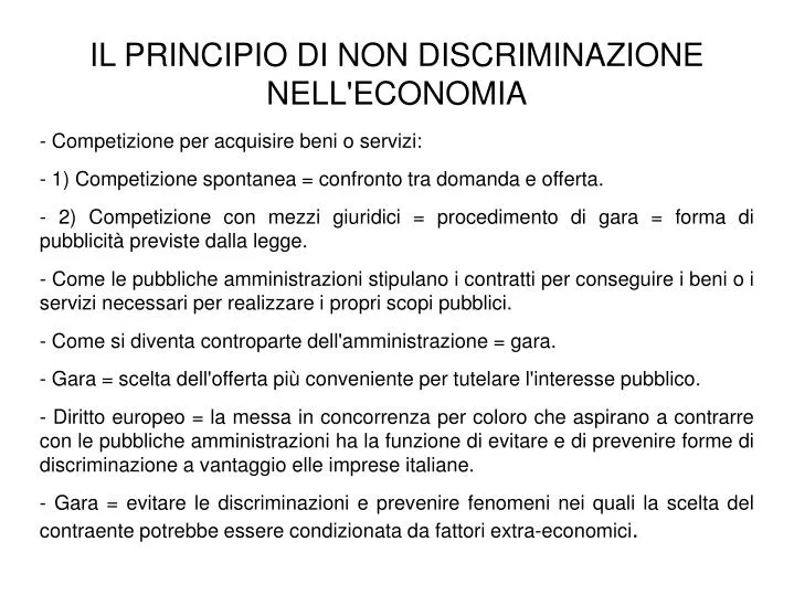 il principio di non discriminazione nell economia