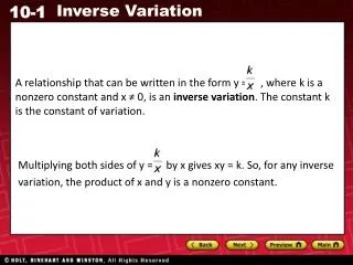 Additional Example 1A: Identifying an Inverse Variation