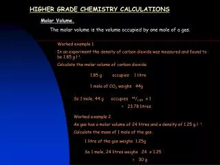 HIGHER GRADE CHEMISTRY CALCULATIONS