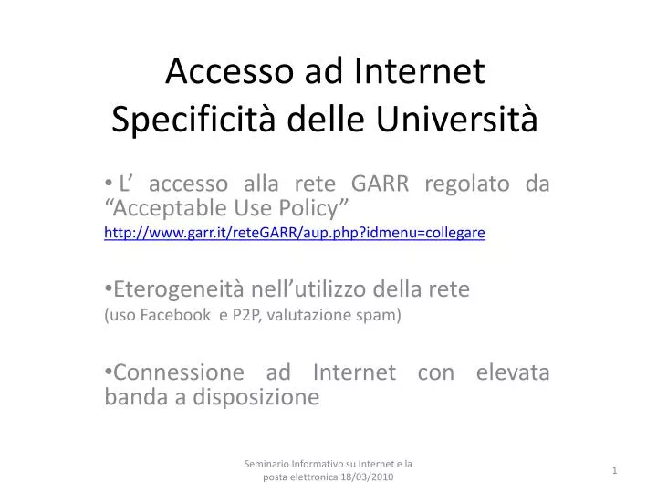 accesso ad internet specificit delle universit