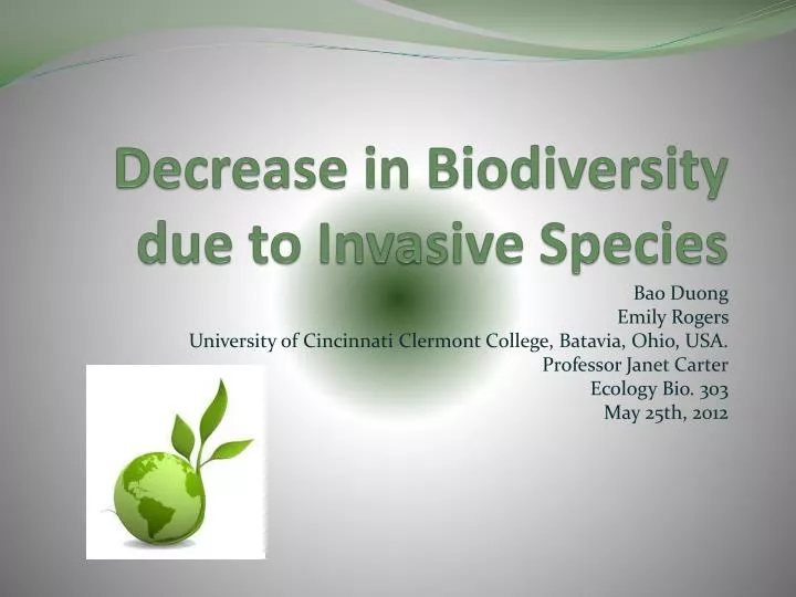 decrease in biodiversity due to invasive species