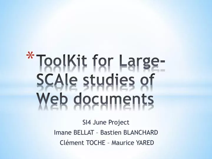 toolkit for large scale studies of web documents