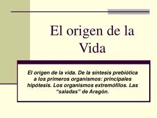 el origen de la vida