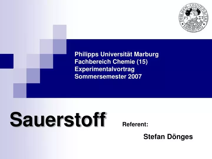 philipps universit t marburg fachbereich chemie 15 experimentalvortrag sommersemester 2007