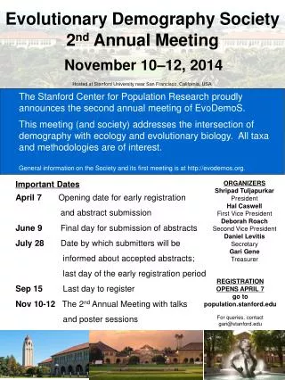 Evolutionary Demography Society 2 nd Annual Meeting