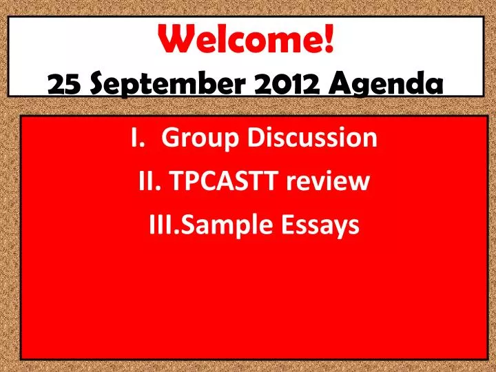 welcome 25 september 2012 agenda