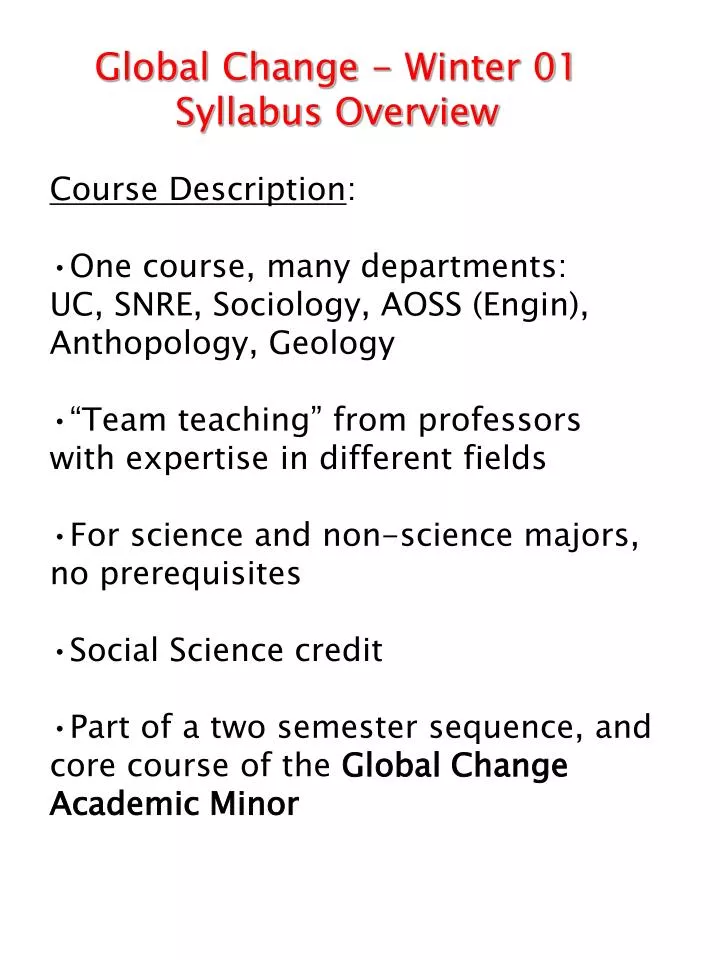 global change winter 01 syllabus overview