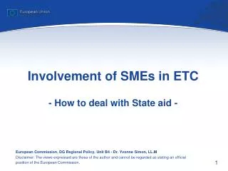Involvement of SMEs in ETC - How to deal with State aid -