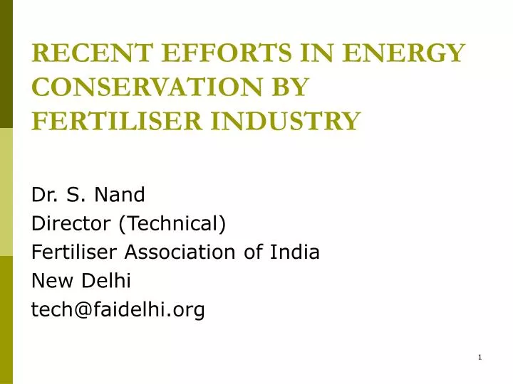 recent efforts in energy conservation by fertiliser industry