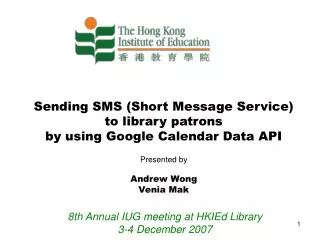 Sending SMS (Short Message Service) to library patrons by using Google Calendar Data API
