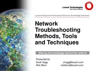 Network Troubleshooting Methods, Tools and Techniques