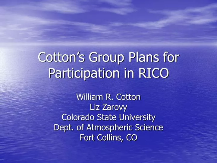 cotton s group plans for participation in rico