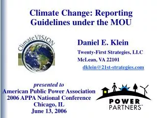 Climate Change: Reporting Guidelines under the MOU