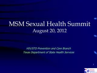 MSM Sexual Health Summit August 20, 2012