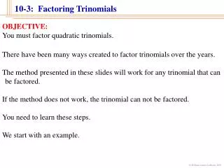10-3: Factoring Trinomials