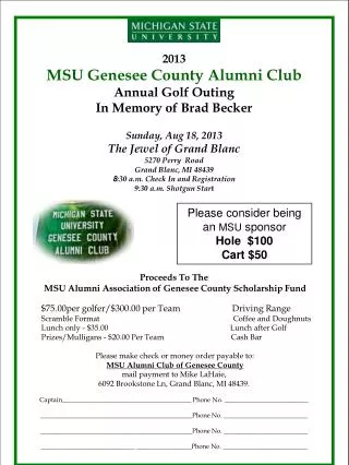 2013 MSU Genesee County Alumni Club Annual Golf Outing In Memory of Brad Becker