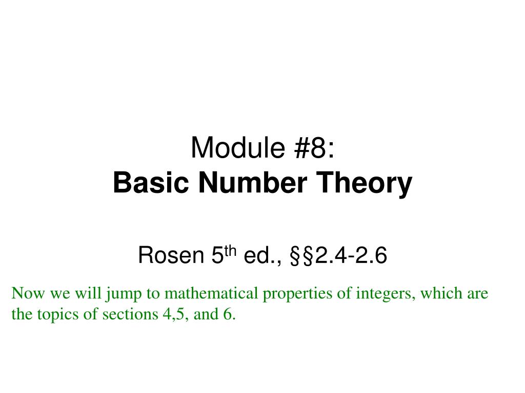 PPT - Module #8: Basic Number Theory PowerPoint Presentation, free ...