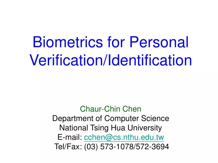 biometrics for personal verification identification