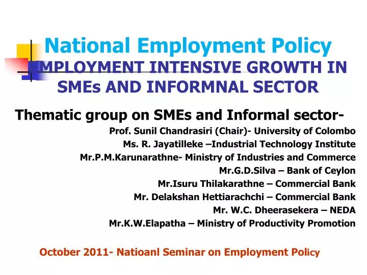 national employment policy employment intensive growth in smes and informnal sector
