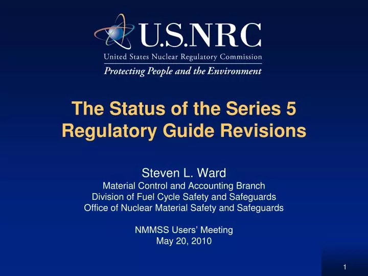 the status of the series 5 regulatory guide revisions