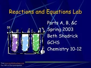Reactions and Equations Lab
