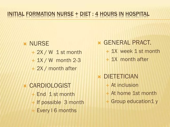 initial formation nurse diet 4 hours in hospital