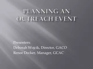 Planning an Outreach Event