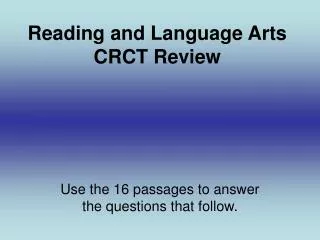 Reading and Language Arts CRCT Review