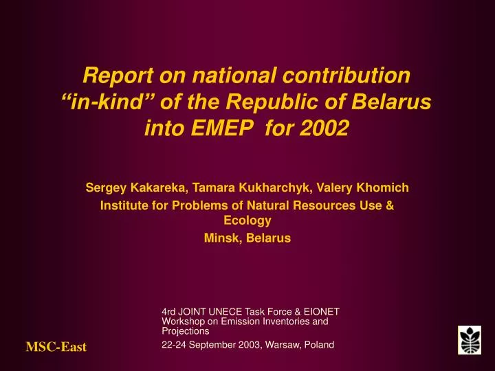 report on national contribution in kind of the republic of belarus into emep for 2002