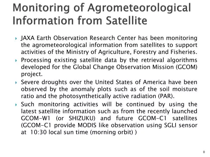 monitoring of agrometeorological information from satellite