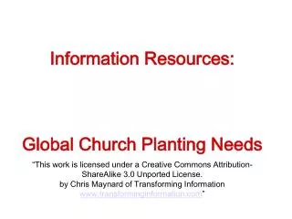 Information Resources: Global Church Planting Needs