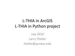 L-THIA in ArcGIS L-THIA in Python project