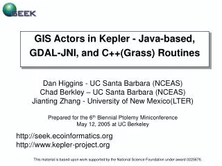 GIS Actors in Kepler - Java-based, GDAL-JNI, and C++(Grass) Routines